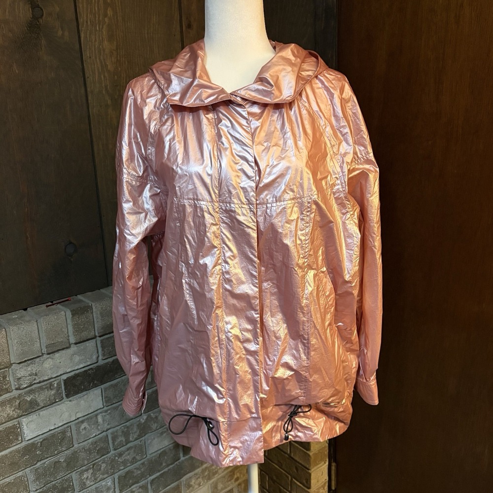 Apparis Iridescent Shiny Pink Hooded Windbreaker Jacket Sz S A1849